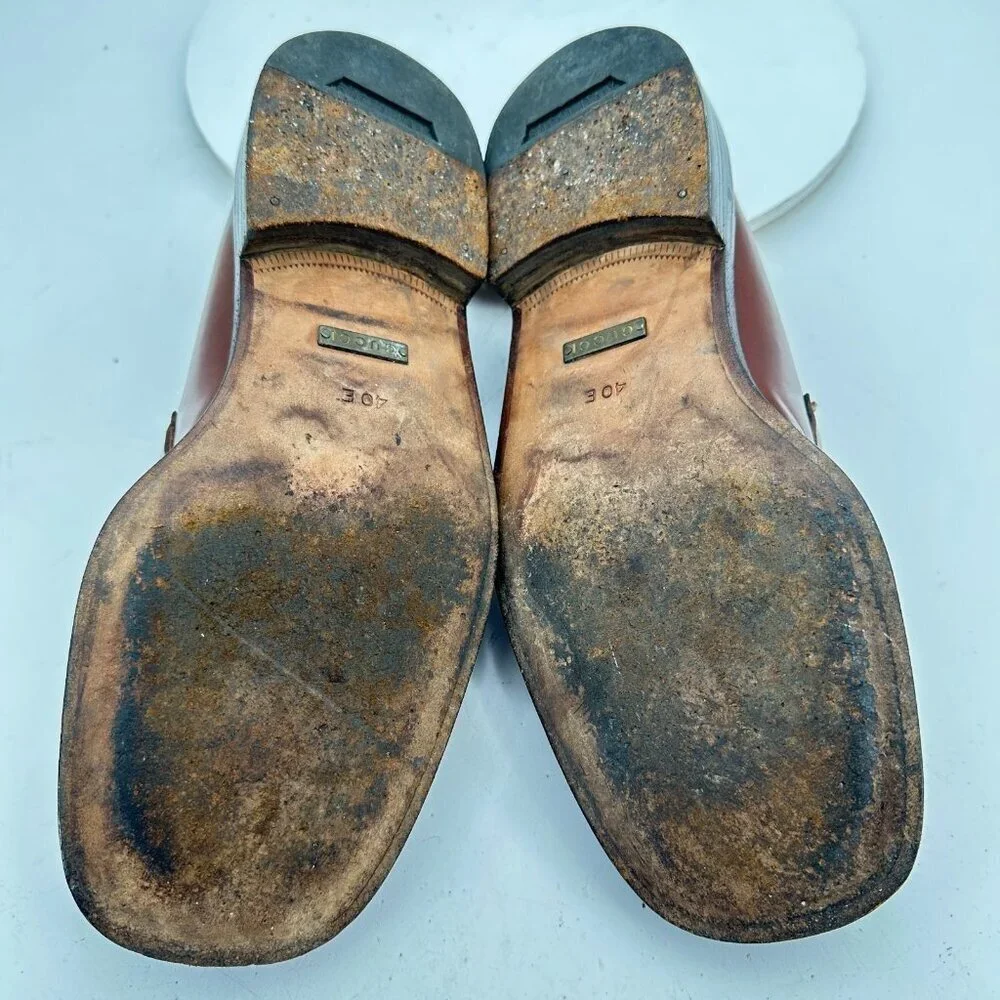 Gucci Men Size EU 40E US 6.5 Brown Leather Silver Horsebit Slip On Loafer Shoes